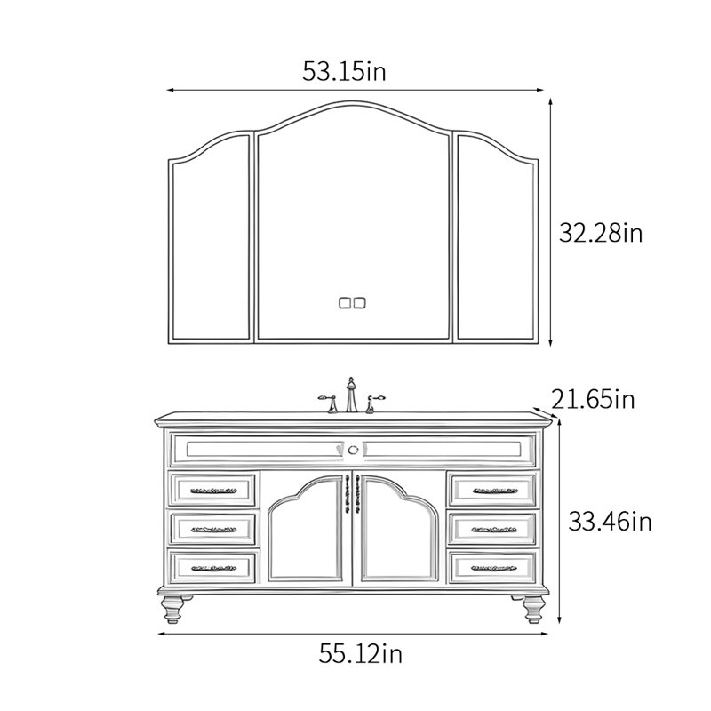 Armoire de salle de bain sur pied de style américain, 55"