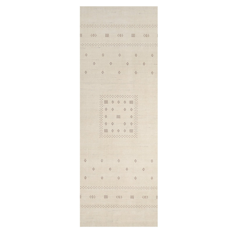 Simi Hand Knotted Cotton/Wool Southwestern Area Rug, Snow, Rectangle 6' x 9'
