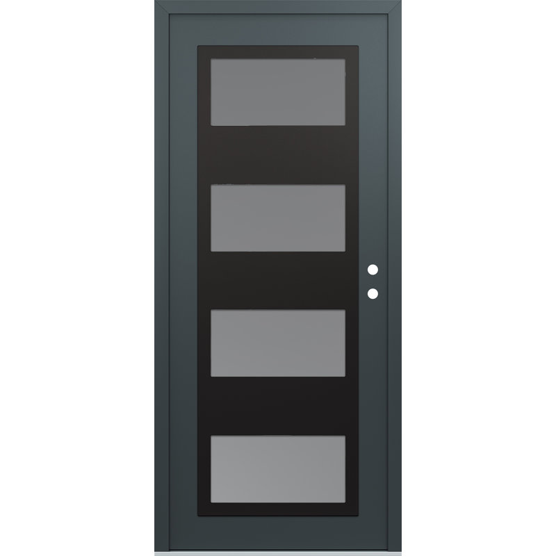 Porte d'entrée pré-suspendue à panneau en acier noir anthracite / anthracite, Gelé, S'ouvre à gauche vers l'intérieur