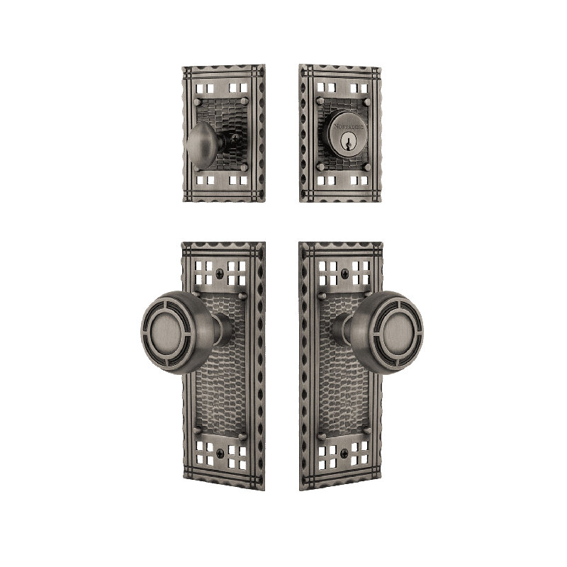 Nostalgic Warehouse Craftsman Entry Set with Mission Knob, Antique Pewter, 2.75