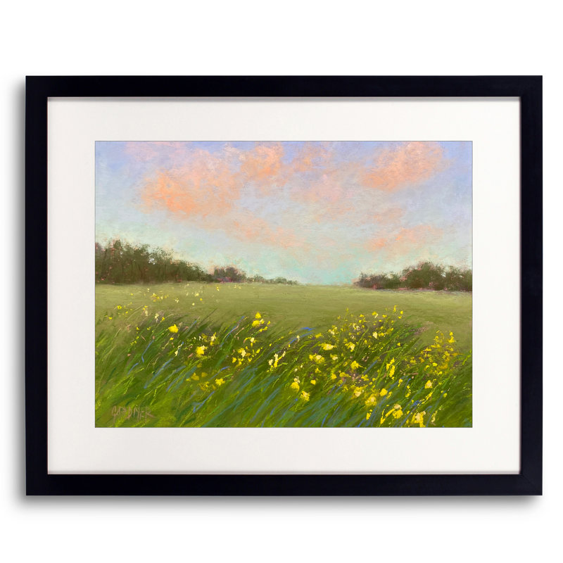 Marcher sur le soleil par Dina Gardner, Papier avec cadre noir, H 17,25 po x l 21,25 po x P 0,875 po