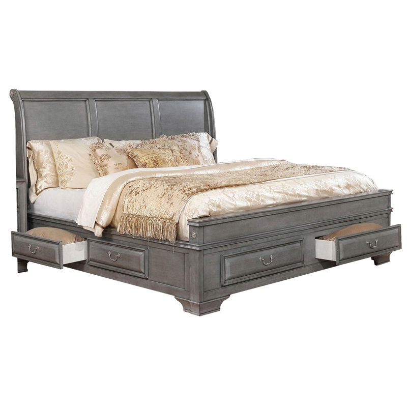 Grand lit-bateau 4 tiroirs Ktina, Gris, Grand