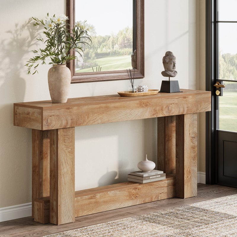Wooden Console Table, 63-Inch Long Entryway Table, Brown