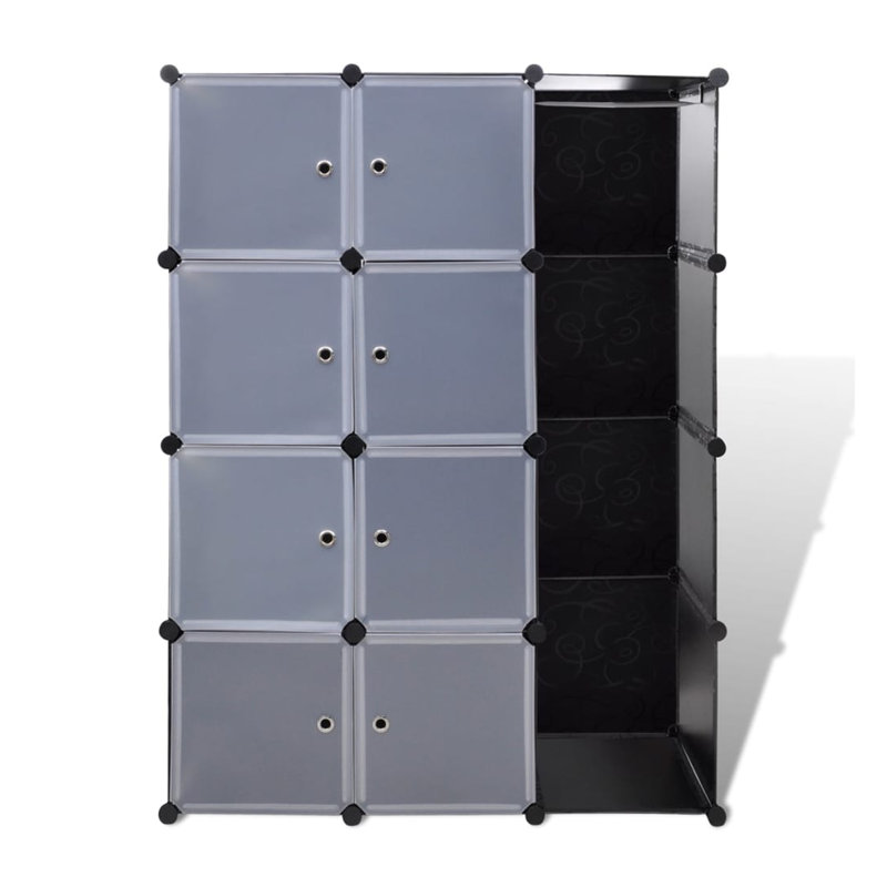 Armoire modulaire, 8 compartiments de rangement et de suspension, noir et blanc 59 po
