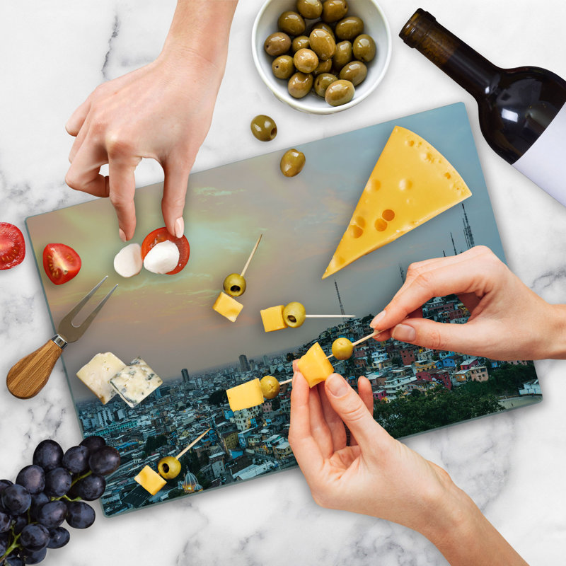 Ambesonne Ecuador Cutting Board Large Size Guayaquil City at Sunset Multicolor