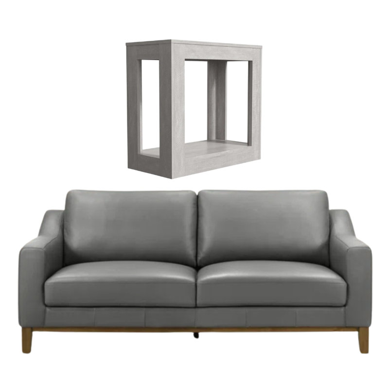 Weldon Mid-Century Leather 2-Piece Living Room Set, Gray