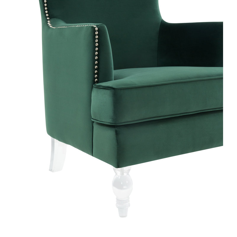Bree 73.914Cm Wide Velvet Wingback Chair, Forest Green Velvet