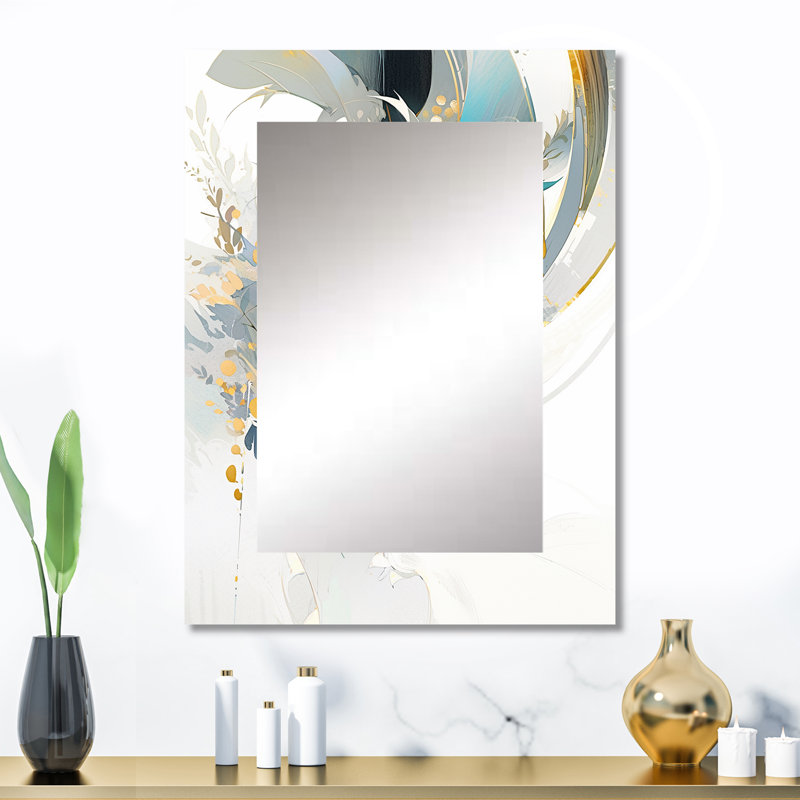 Turquoise and Gold Mosaic Echoes II - Modern Rectangular Wall Mirror, 32" x 24"