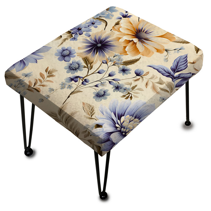 Vintage Purple Minimalism Floral Blossoms - Botanical Rectangle Ottoman