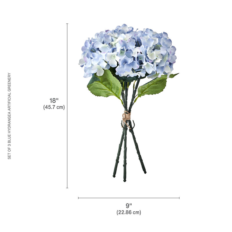 Éléments, fleurs d'hortensia artificielles, ensemble de 3, 18 po, Blue