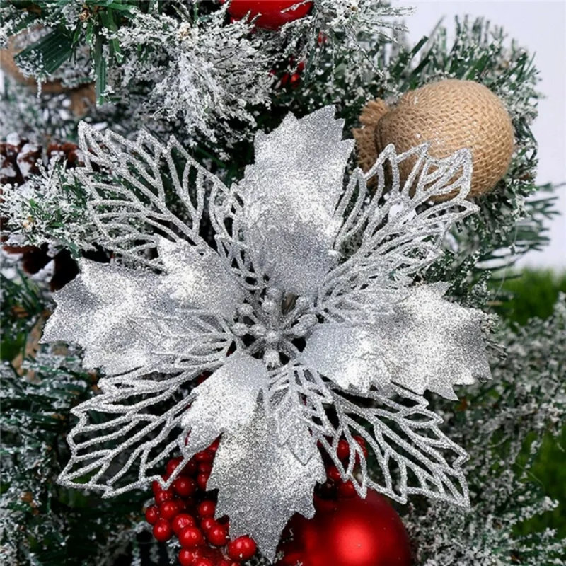 Décoration de sapin de Noël suspendue 10 pièces, Argent argent