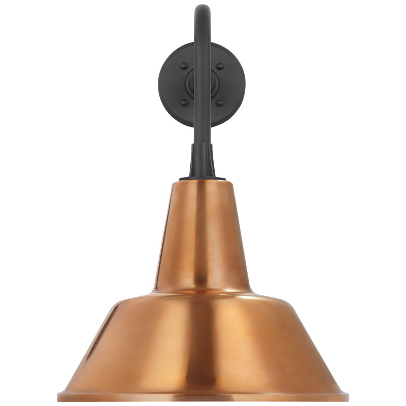 Thomas O'Brien, "Academy 20" Rex Barn Light in Matte Black with 12.5" Green Bowers Shade, Soft Copper