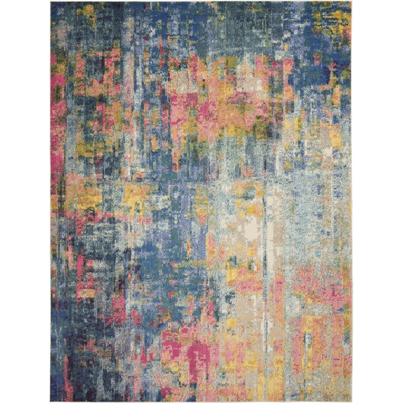 Tapis bleu contemporain contemporain, Rectangle de 10 pi x 14 pi