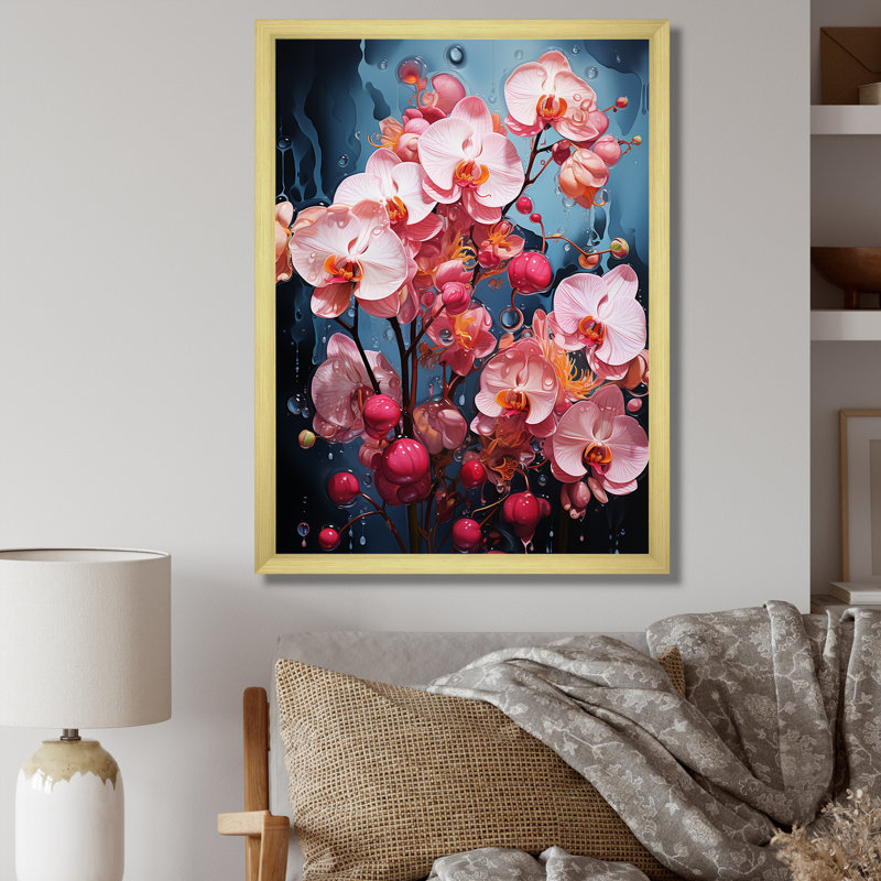 Orchidées roses - orchidées roses - fusion néon, Gold Picture Framed, H 20 po x l 12 po