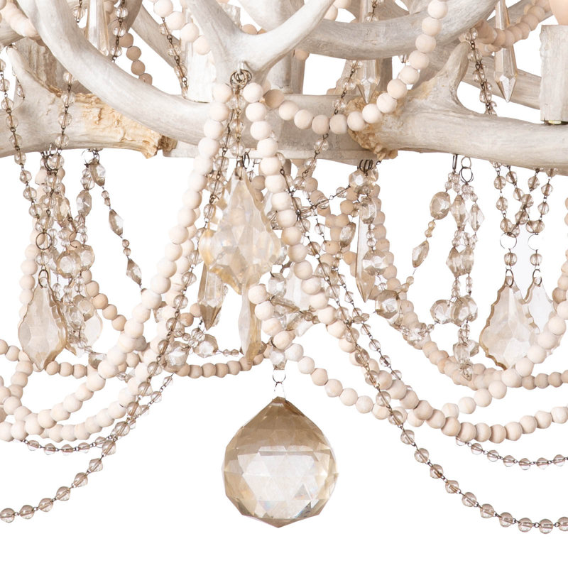 White Brass Antler 12-Light Chandelier