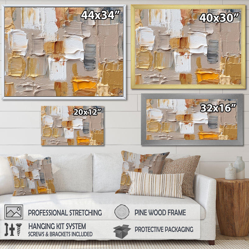 Art mural mural cubiste beige et kaléidoscope IV, H 24 po x l 32 po x P 1 po, Toile tendue