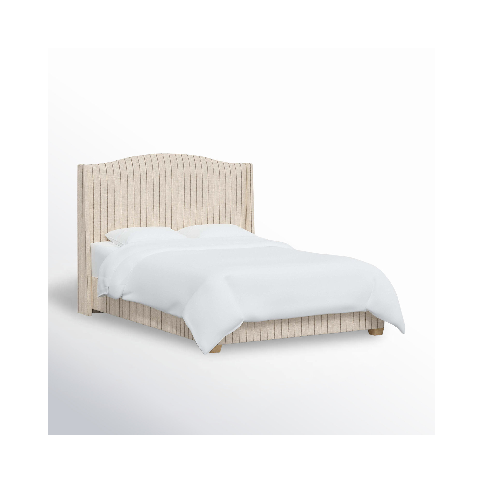 Allis Upholstered Wingback Bed, California King, Fritz Charcoal Stripe