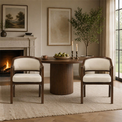 Wooden Frame Dining Chair With Upholstere Back,Frame Color Walnut,(Set Of 2)