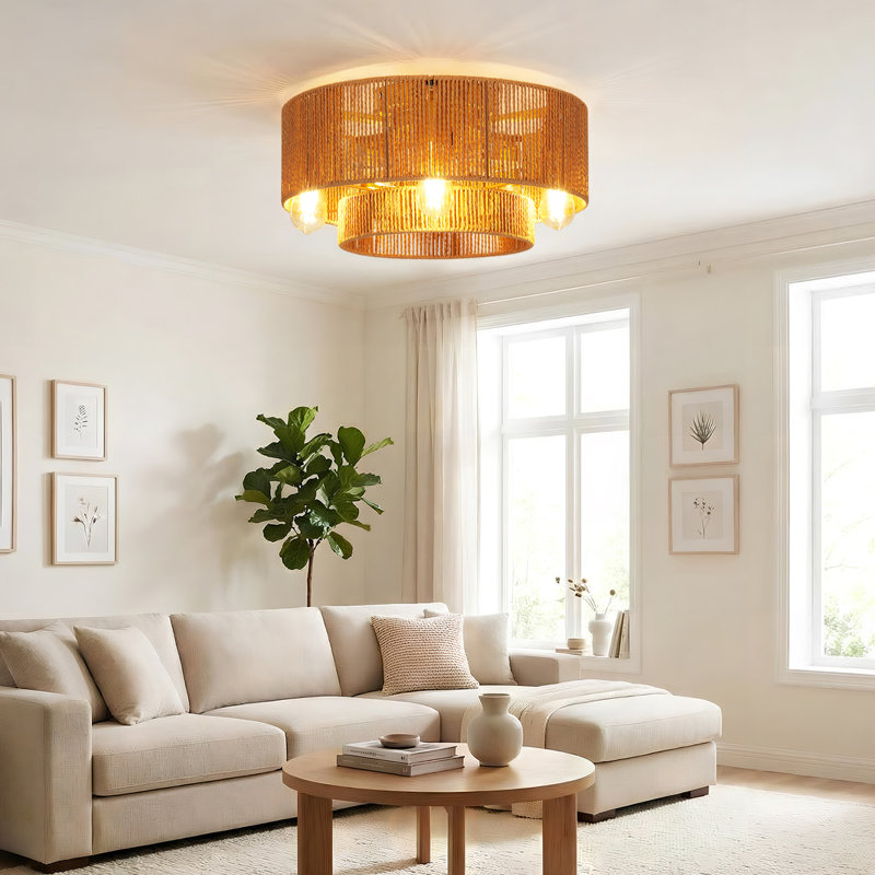 Ventilateur de plafond à profil bas de 20,5 po avec lumières, Fandelier de ferme sans lame avec télécommande, moteur CC réversible à 6 vitesses, montage encastré pour la cuisine de la chambre à coucher