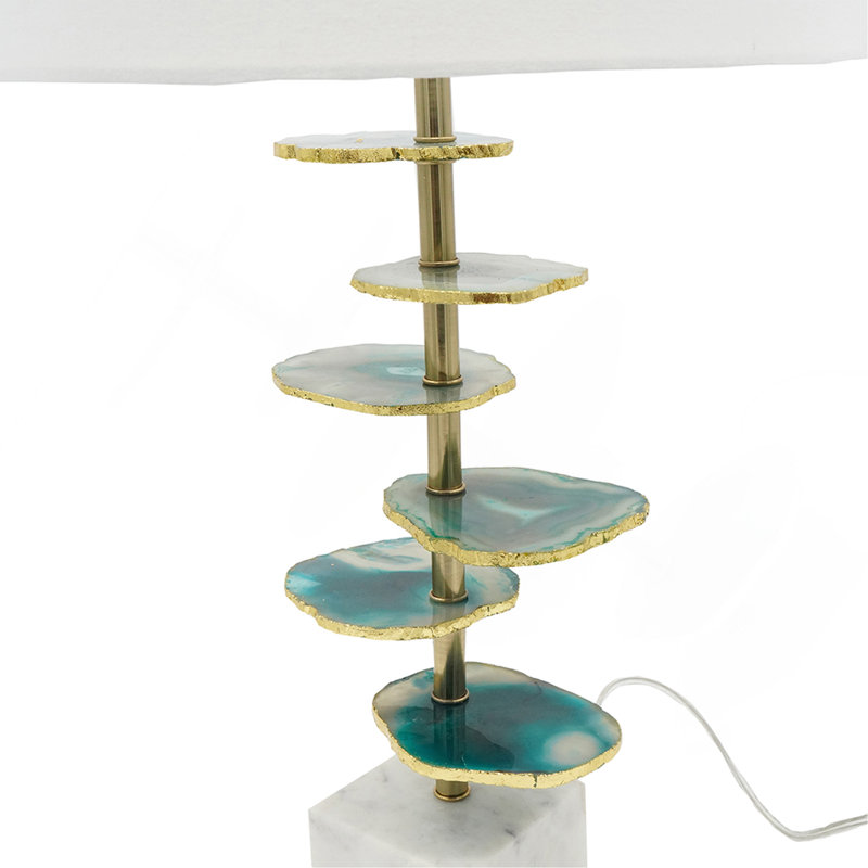 D15x29.5" Verdant Agate-Slice Table Lamp W/ Marble Base
