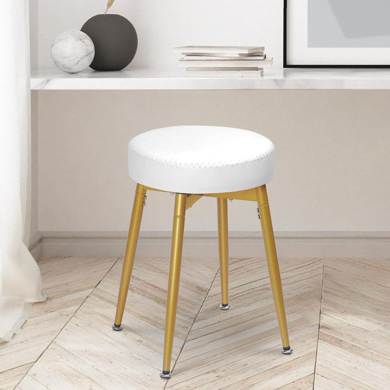360° Swivel Vanity Stool, Vanity Chair Stools for Makeup Room, Round Faux Leather Makeup Chairs, Modern Small Ottoman Foot Rest with Metal Legs for Living Room, Bedroom