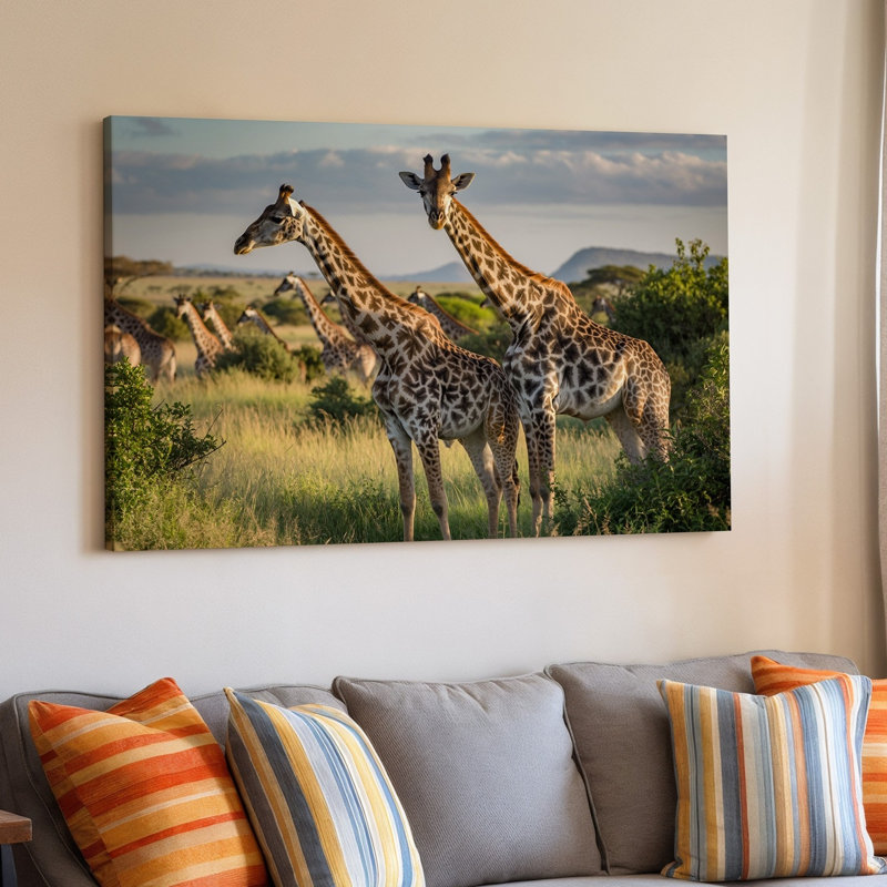 Toile, scène sereine de savane avec une paire de girafes, H 30 po x l 30 po