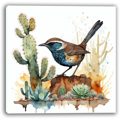 «Desert Songbird and Cactus», art mural sur toile tendue