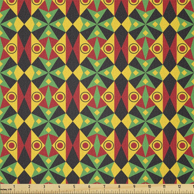 12 Inch Yellow, Green, Red, on Black, Fabric