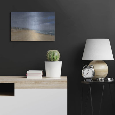 «Beach House and Surf» par Thomas Stotts, art mural en métal, 24 po x 16 po