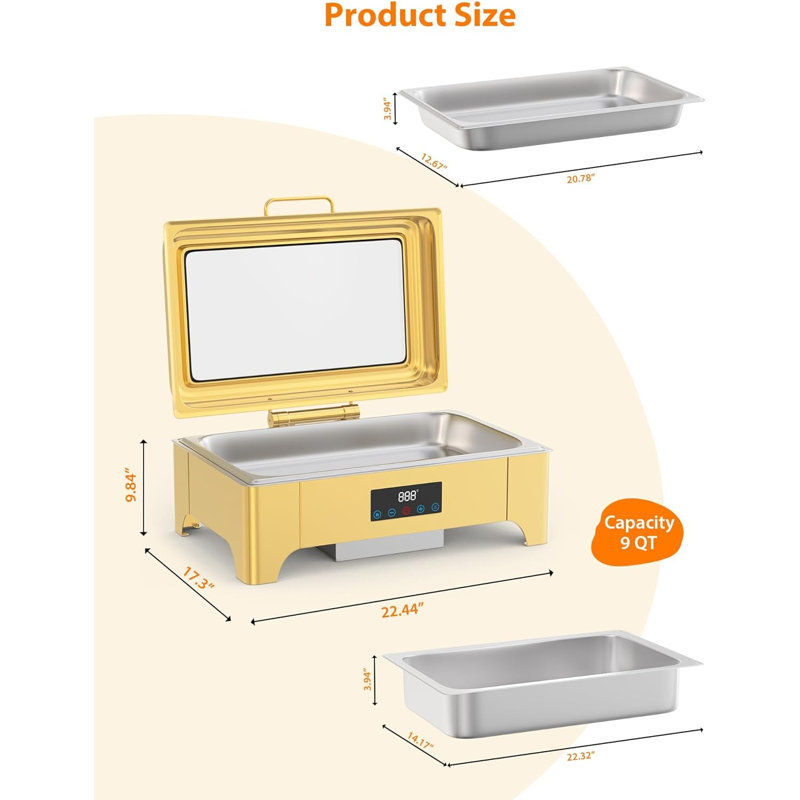 Chafing Dishes with Touchscreen & Visual Cover for Buffet, 9 QT Chafing Dish Buffet Set, Stainless Steel Chafers and Buffet Warmers Set for Parties with Complete Accessories