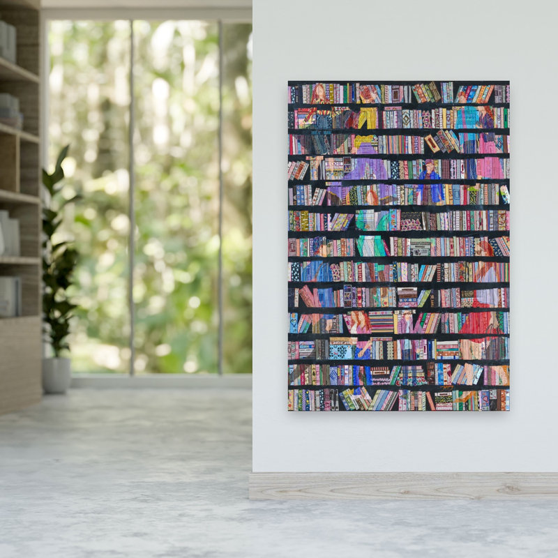 Affiche murale représentant un portrait coloré et enjoué de personnages de livres vibrants et d'architecture, 60" H x 40" W