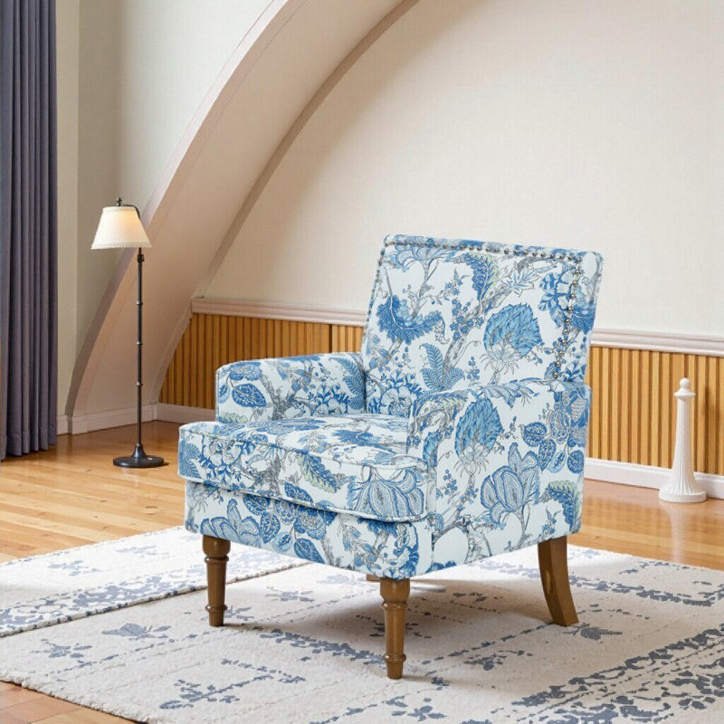 Fauteuil d'appoint rembourré Farmhouse, Bleu