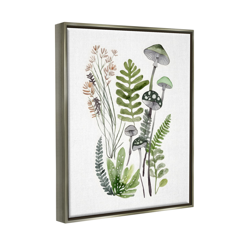 Green Mushroom Botanicals, reproduction d'art sur toile, Cadre flottant gris lustré, H 31 po x l 25 po x P 1,7 po
