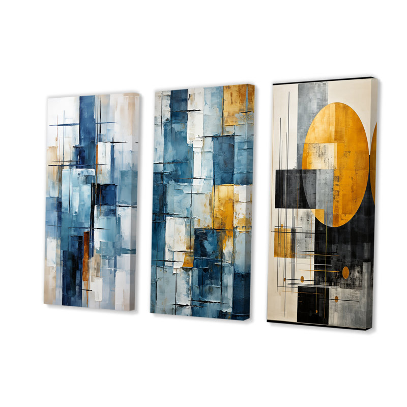 Cerulean Cubism Shapes, H 28 po x l 36 po, Toile tendue