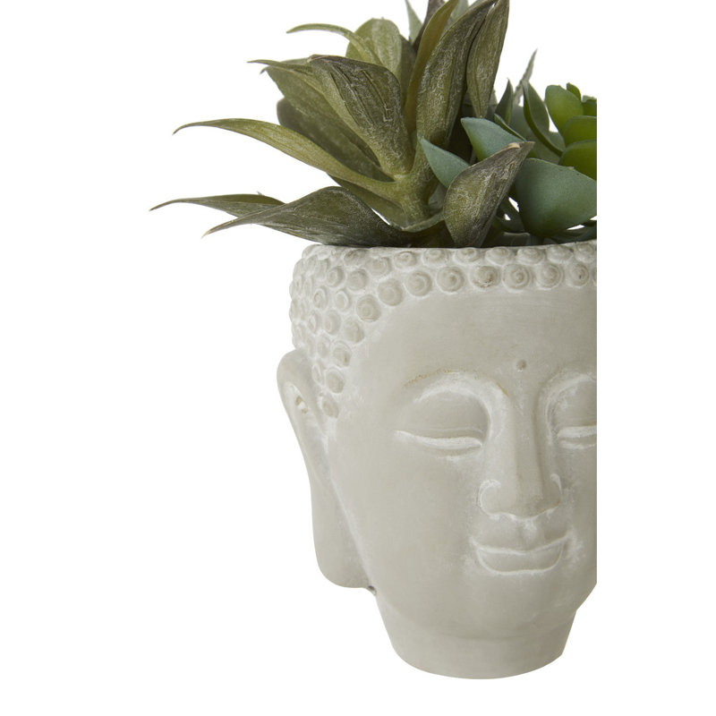 21cm Faux Succulent Plant in Concrete Decorative Vase