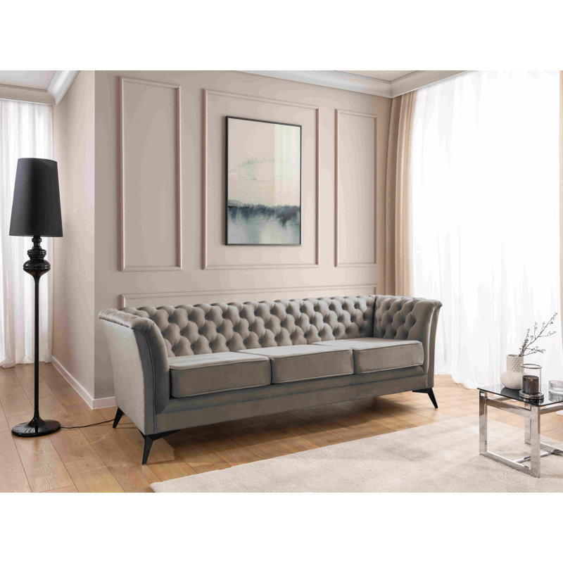 Whitby 3 Seater Velvet Sofa, Grey, Black
