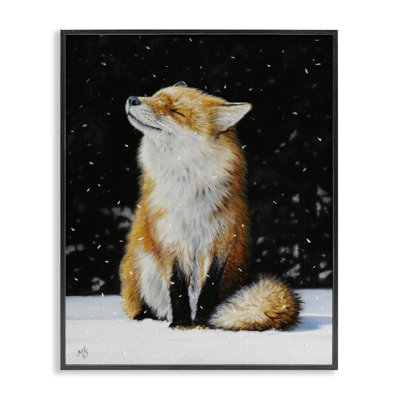 «Blissful Fox with Snowflakes», art de la giclée encadrée par Mark Kelso bk-003