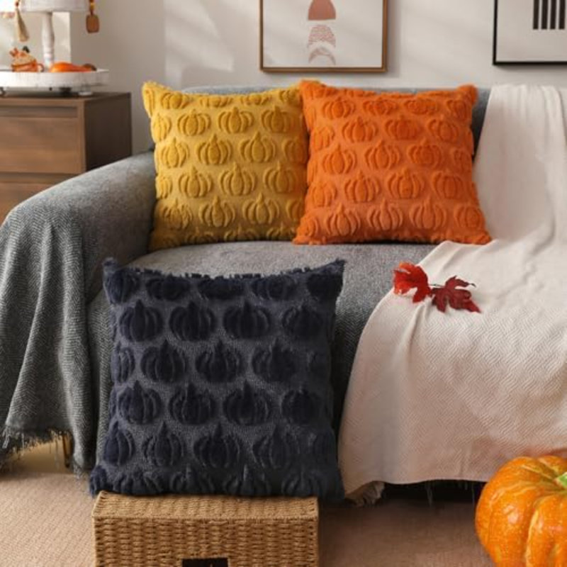 Couvre-oreiller d'automne 18 x 18 2 pièces décoration d'automne citrouille jaune pour la maison, Yellow