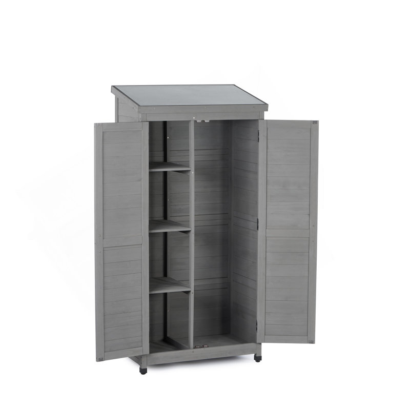 Outdoor Storage Cabinet And Metal Top,Garden Storage Shed,Outdoor 68 Inches Wood Tall Shed For Yard And Patio