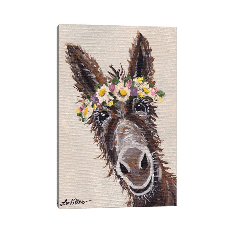 Donkey With Flower Crown - Painting on Canvas, 66.04 cm H x 45.72 cm W x 3.175 cm D, Wrapped Canvas