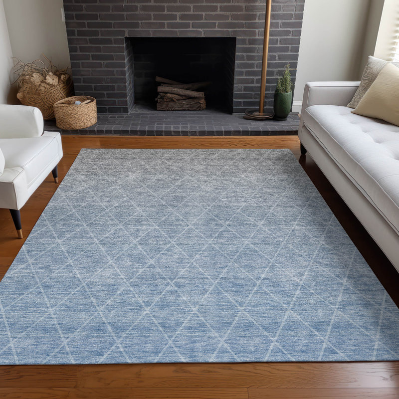 Addison Blue Ombre Trellis 3' x 5' Synthetic Washable Rug