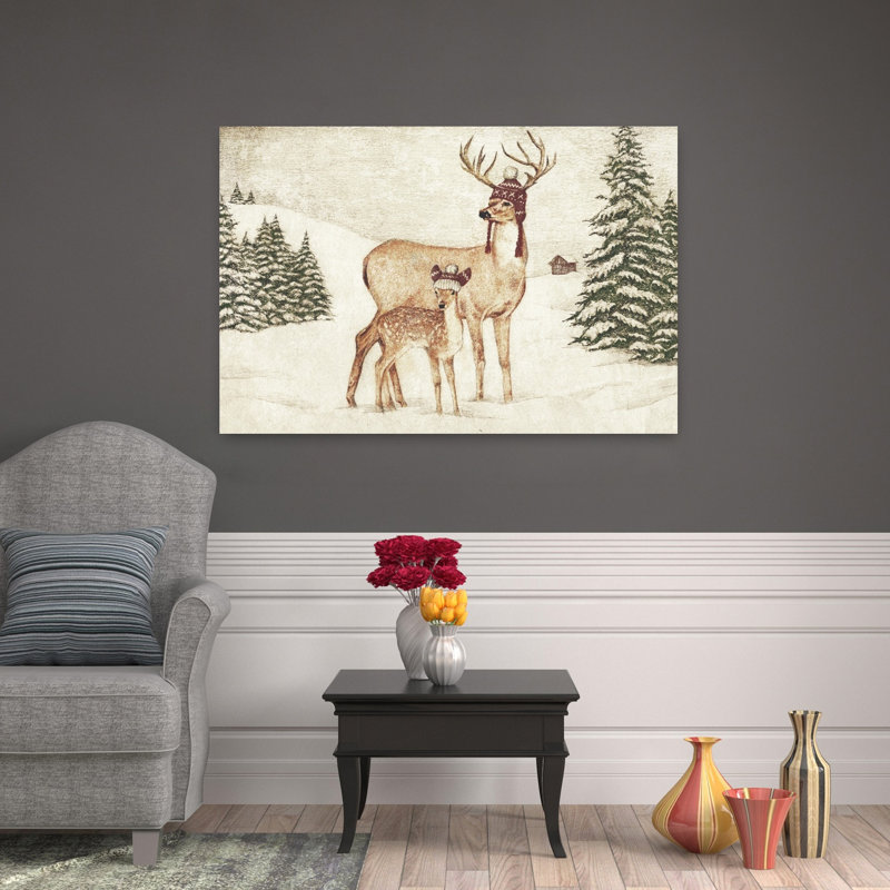 Cerf portant des chapeaux douillets, impression d'art rustique, forêt de cerfs, H 32 po x l 48 po