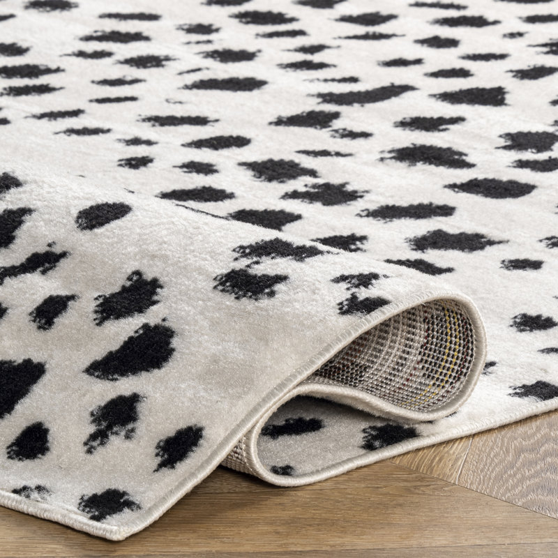 Tapis noir / blanc Cheetah, Tapis de couloir 2 pi 8 po x 8 pi
