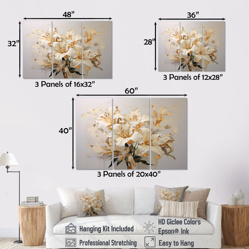 «Dreamy Serenade Of Lilies IV», ensemble d'art mural sur toile, H 32 po x l 48 po x P 1 po