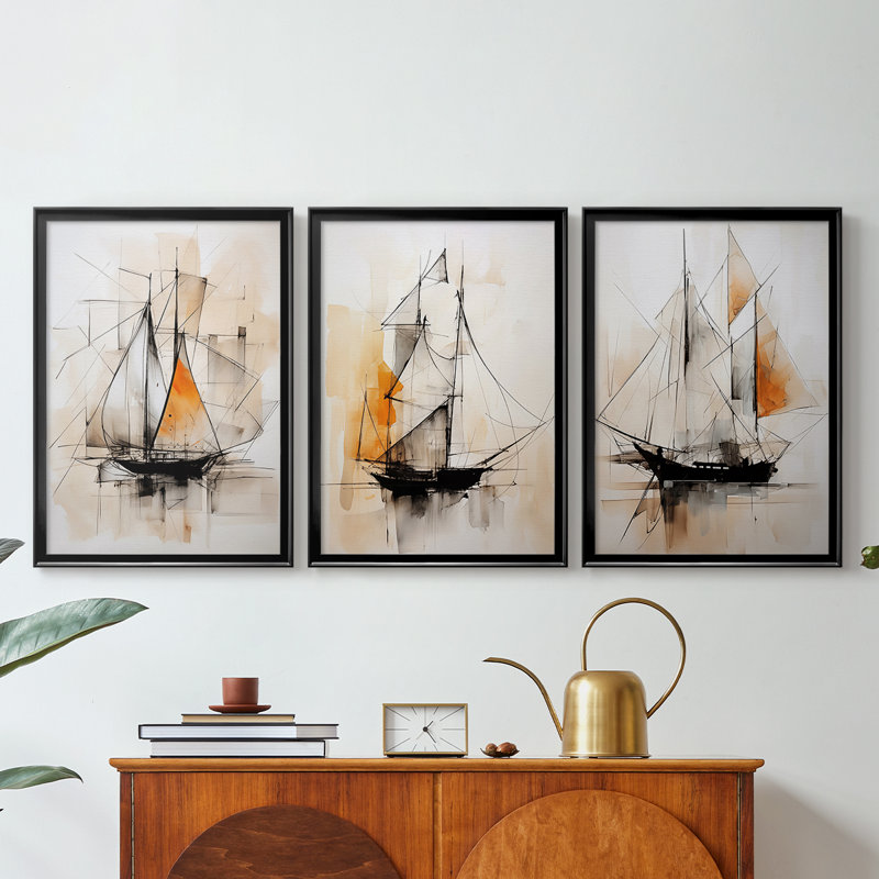 NAUTICAL Series CECXCI - Toile tendue avec châssis sur mesure - 3 pièces, Noir, H 30 po x l 63 po