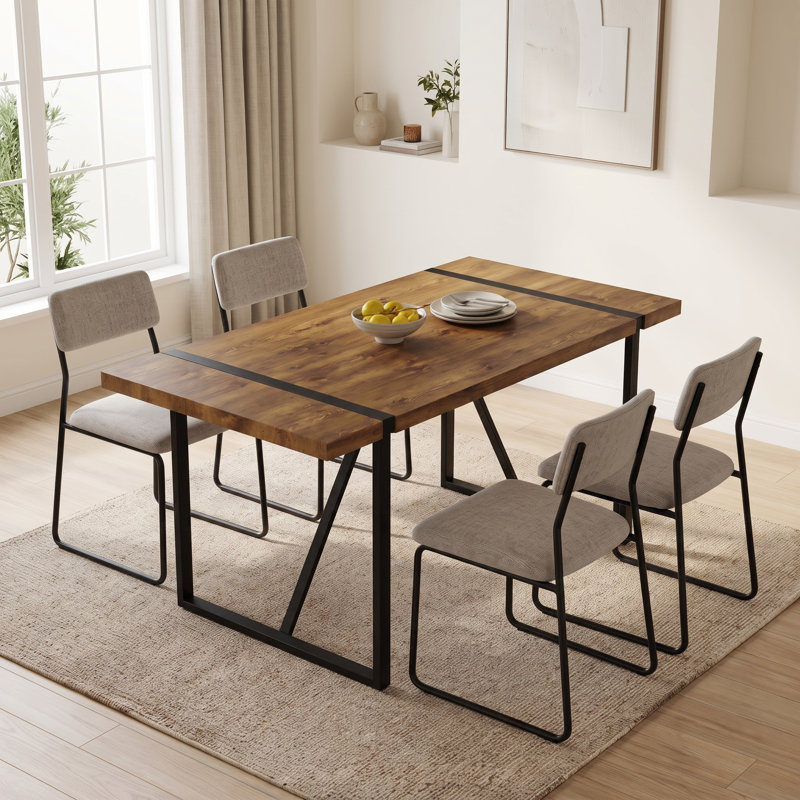 Table de salle à manger 55 po, Plateau en bois foncé / base noire, H 30 po x L 55 po x l 31,5 po