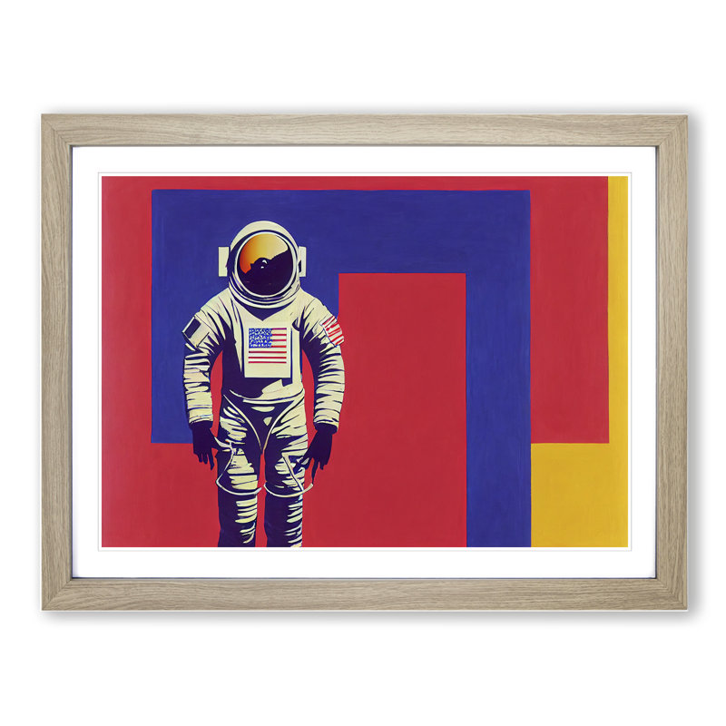 Astronaut Block Colour - Framed Print, 34cm H x 46cm W x 2cm D, Oak