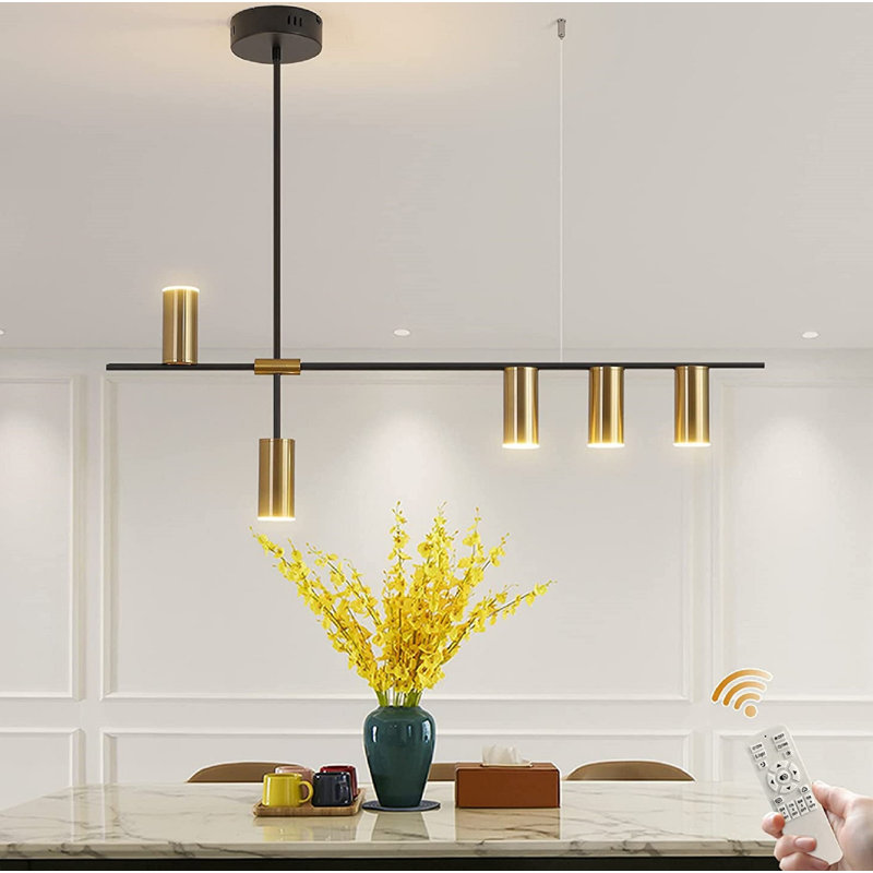 5-Light 100cm LED Kitchen Island Pendant Light,Dimmable Modern Chandelier for Dining Living Room, Gold