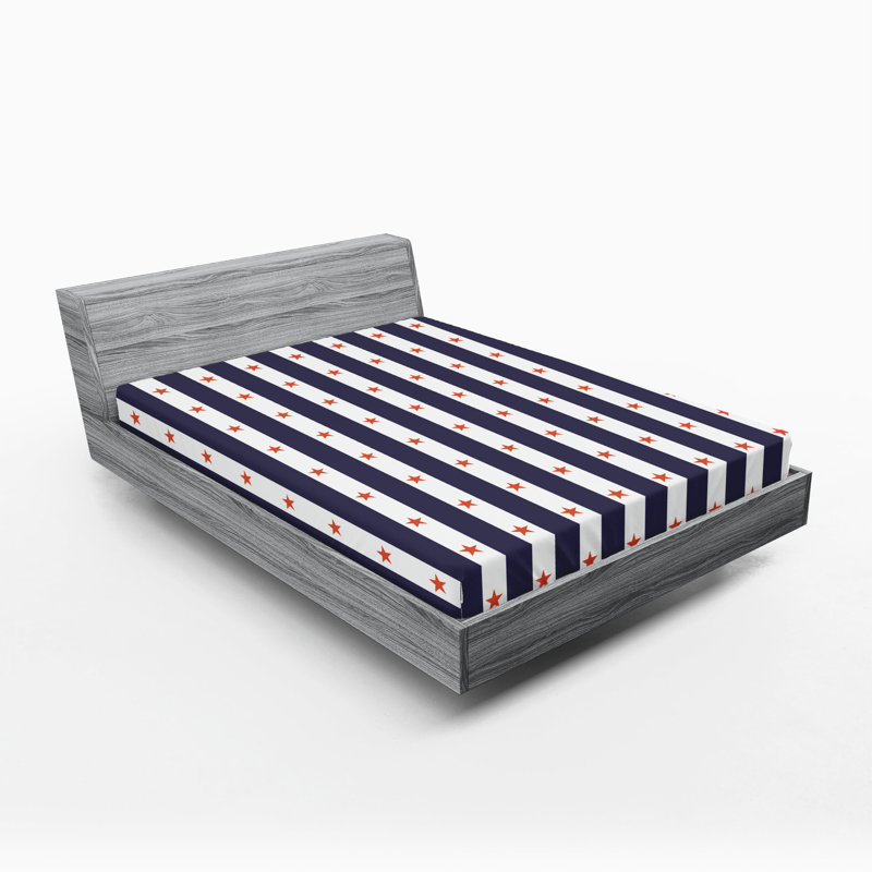 Drap-housse orange Ambesonne, Drap-housse de taille très grand, Rouge indigo / rayures blanches