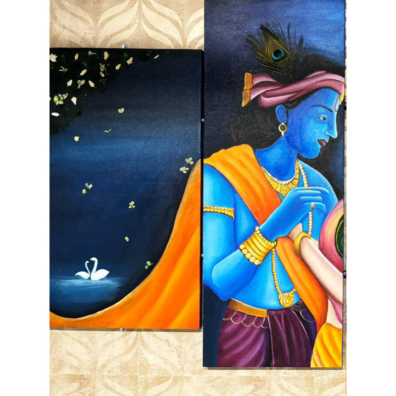 «Radha Krishna», peinture acrylique sur toile - 36 po x 60 po, œuvre d'art contemporain indien par Bhavya Murarka